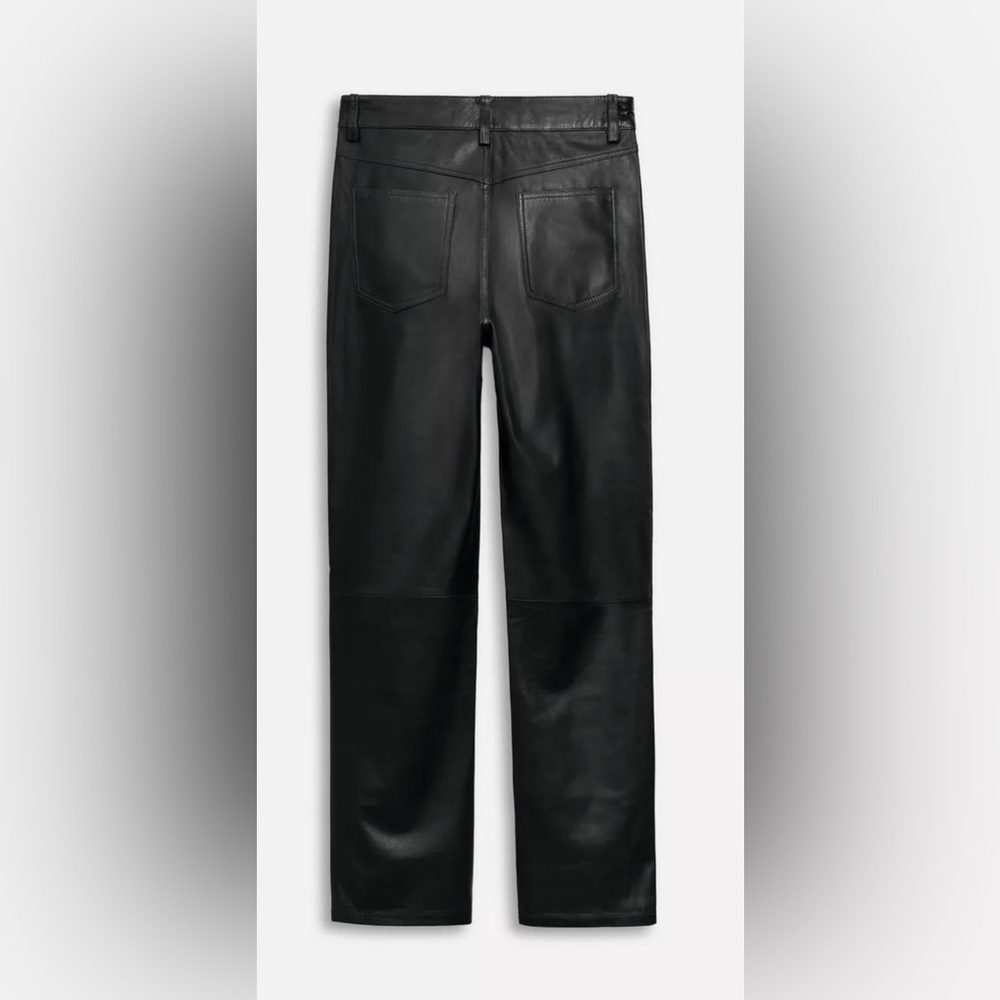 ZARA Pants Women's Size Large Faux Leather Black High Rise Straight Leg Zip - Picture 10 of 11